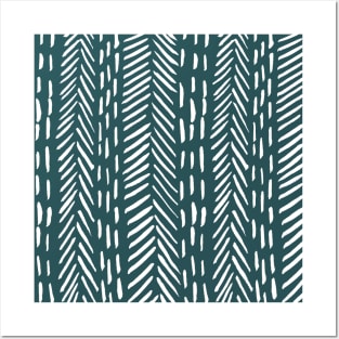 Abstract herringbone pattern - white and teal Posters and Art